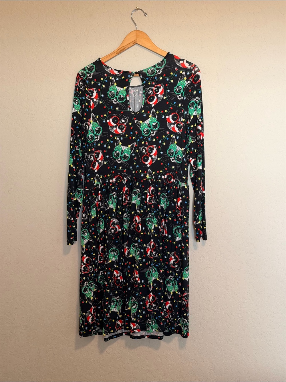 ModCloth Black Red Green Christmas Cat Dress Holiday 1X XL - Picture 5 of 5